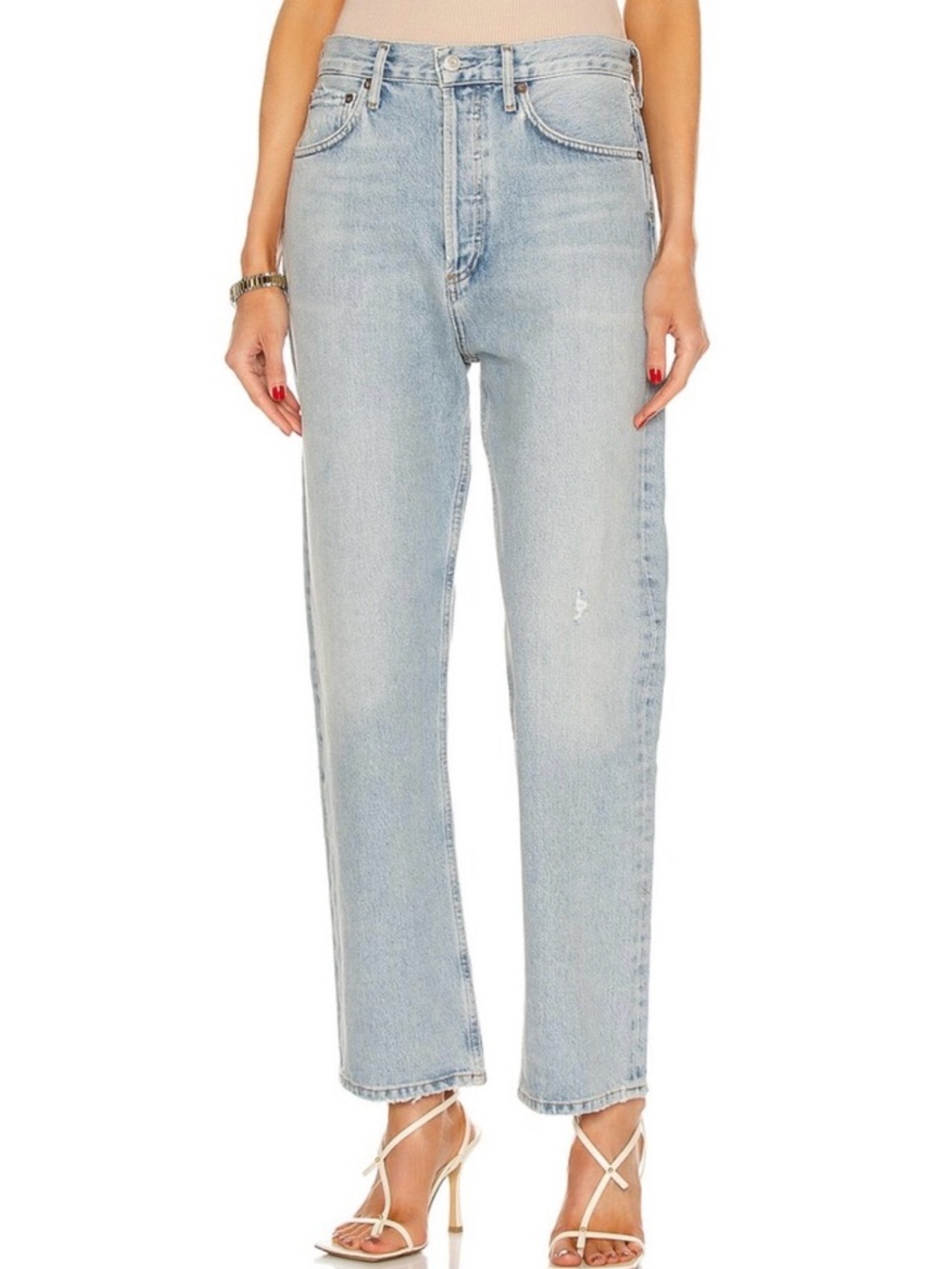 Agolde 90’s Mid-Rise Loose Fit Jeans, Light Blue Wash, Size 25